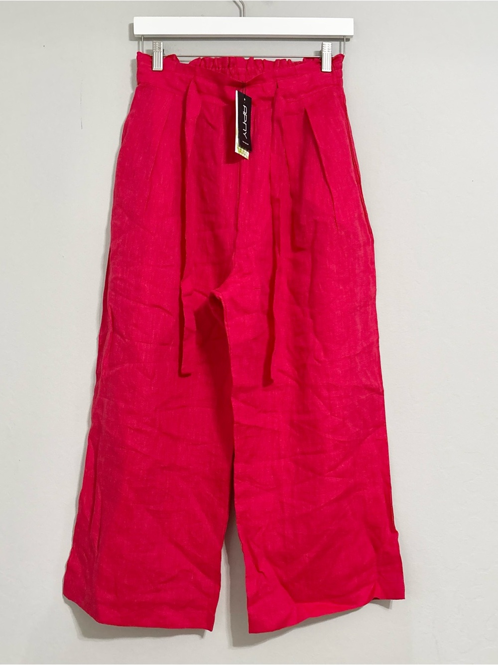 NEW AP.NY Hot Pink Wide Leg 100% Linen Paper Bag Pants
